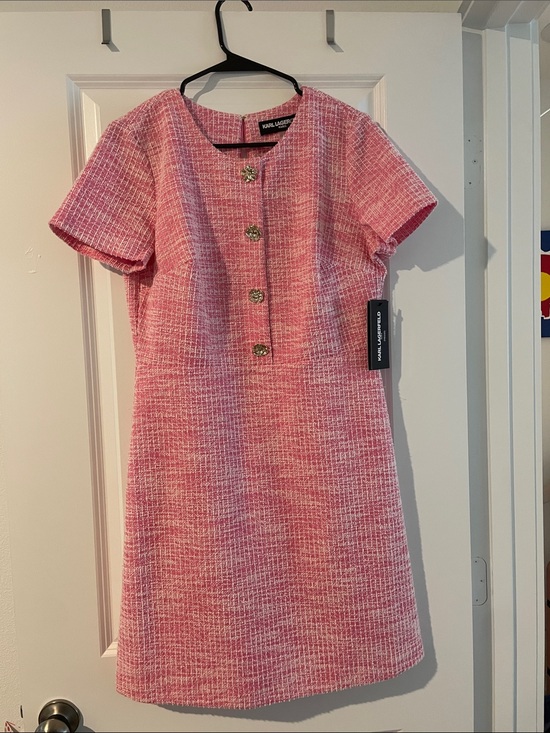 Karl Lagerfeld Dresses & Skirts - Karl Lagerfeld Pink Tweed Short-Sleeve A-Line Dress